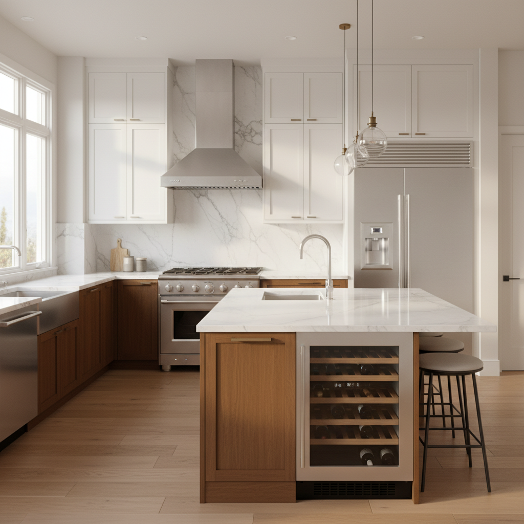 Luxury modern kitchen with stainless steel appliances